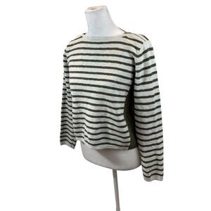 Ladies Madewell Striped Grey and Army Green Wool‎ and Cotton Sweater Size Small